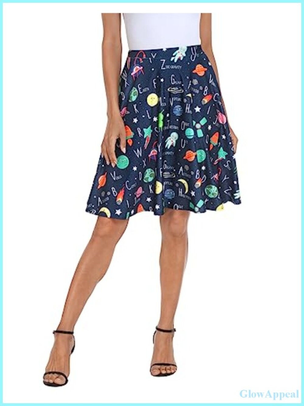 Women's High Waist A-Line Skater Midi Skirt Stretchy Knockaround - Picture 4 of 6